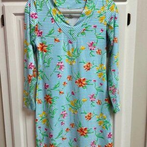 Ibkul Floral & Striped V-Neck Long Sleeve Dress Mesh Sleeves Size XS